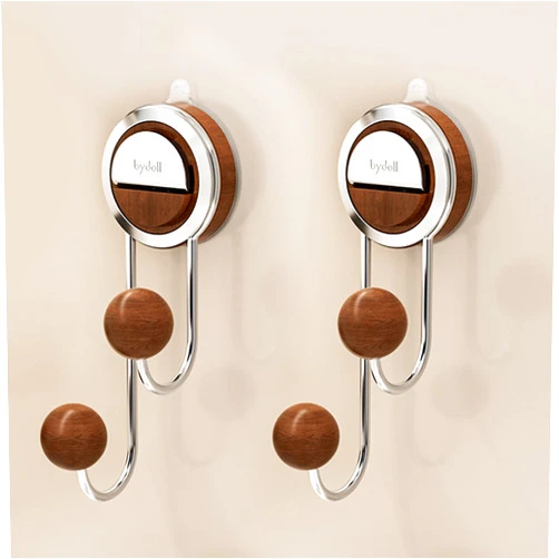 SUYUDSM Towel Hook, 2Pack Stainless and Wood Holder for Hanging Towel, Coat, Cloth, Hat, Key, Wall Mounted No Drilling Hanger for Shower Kitchen Bathroom (Walnut)