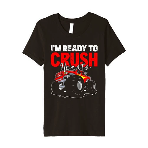 Kids Valentines Day Outfit Baby Boy Toddlers Gift Kids Monster Truck Shirt Valentines Day Ready to Crush Hearts Boy Premium T-Shirt