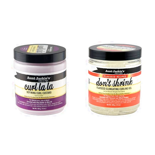 Aunt Jackie's Curl La La, Lightweight Curl Defining Custard, Enriched with Shea Butter & Olive Oil, Basic, 15 Ounce & Flaxseed Recipes Don't Shrink Elongating Hair Curling Gel for Natural Curls