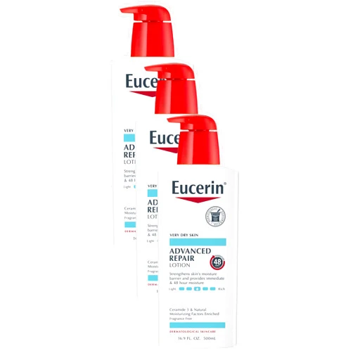 Eucerin Advanced Repair Lotion - Fragrance Free, Full Body Lotion for Very Dry Skin - 16.9 fl. oz. Pump Bottle (Pack of 3)