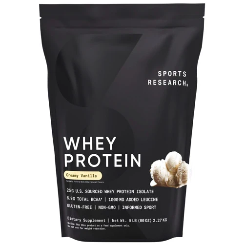 Sports Research Whey Protein - Sports Nutrition Whey Isolate Protein Powder for Lean Muscle Building & Workout Recovery - 5 lb Bag Bulk Protein Powder - Creamy Vanilla, 63 Servings
