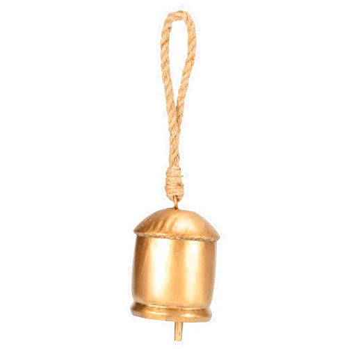 RAZ Imports Vintage Cylinder Bell 4.5 Inch Gold Tone Iron Hanging Ornament, 4127302