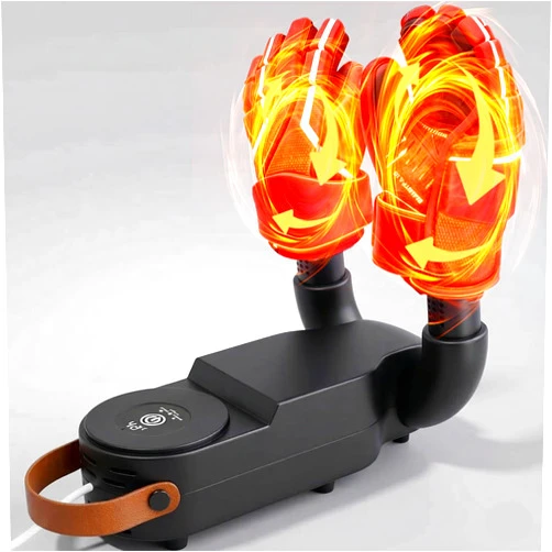 Rubierine Hockey Glove Dryer, 48°C/118°F Constant Temp Warm Air with Dual Airflow, 0–120 Min Timer Auto Shutoff, Foldable Portable Heat Blower to Dry Hockey Gloves Fast & Help Reduce Odor