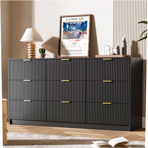 MAISONARIA Black 9 Drawer Dresser for Bedroom, 63
