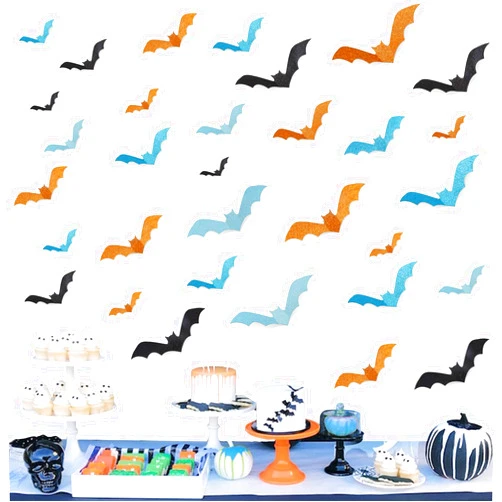 Sursurprise Susurprise Bat Wall Decor, 48PCS 3D Halloween Bat Wall Stickers, Bat Wall Decals Orange Blue Black for Halloween Party Decorations Halloween Home Room Bathroom Indoor Outdoor Decor