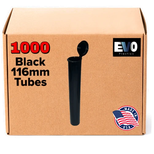 Evo Plastics 116mm Black Tubes- Pop Top Vials - 1000 Count