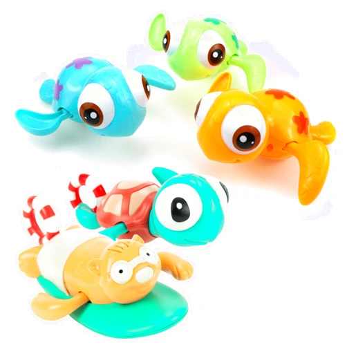 DUCKBOXX XX Wind-up Bath Toys Bundle (5pcs) : Swimming Sea Turtles (3pcs) & Beach Buddy (Pull-String 2pcs) for Kids