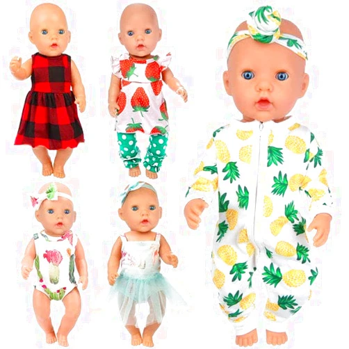 Ecore Fun 5 Sets 14-16 Inch Baby Doll Clothes and Headbands Outfits Pjs for 43cm New Born Baby Dolls, 15 Inch Baby Doll, 18 Inch Girl Doll