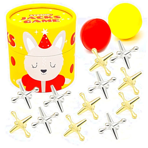 ATOSHP Jacks Game with Ball, Retro Toys, 12 Metal Jax and 2 Different Balls in The Box