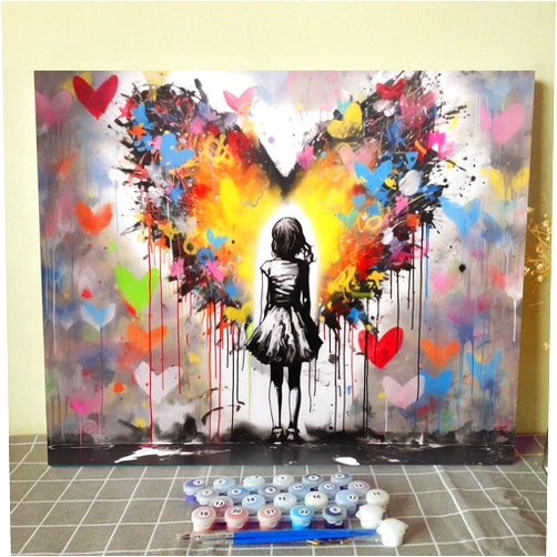 Tucocoo Street Graffiti Love Heart Paint by Number for Adults Canvas Beginner to Advanced Number Painting Kit Include Acrylic Paints&Paintbrush,Banksy Art Home Wall Decor16x20inch No Frame
