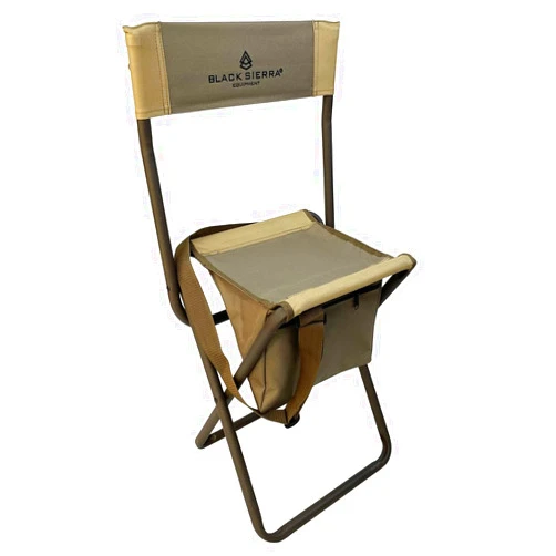 Black Sierra Equipment Black Sierra Folding Hunting Stool w/Under Seat Storage Pouch and Carry Strap, Lightweight Portable Hunt Chair w/Backrest, Heavy-Duty Steel Frame Supports 250 LBS, for Hunting, Fishing