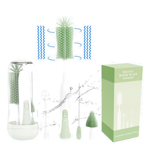 Cozy Rock Electric Bottle Brush Cleaner, Silicone Bottle Brush, Rechargeable Electric Baby Bottle Brush, 2 Modes & 360° Rotation, Bottle Cleaning Set for Travel