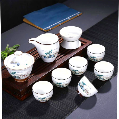 LWZYMX Chinese White Porcelain Tea Set Anti-Scattering Heat Tea Set Tea Set Teapot Office Household Drinking Utensils-As Shown