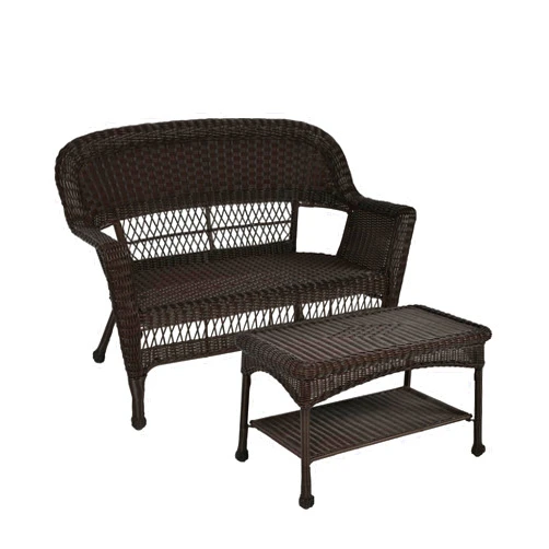 Jeco Wicker Patio Love Seat and Coffee Table Set without Cushion, Espresso