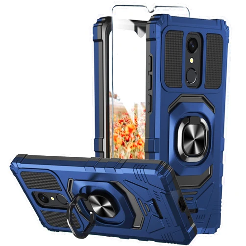 Mocotto for Consumer Cellular Iris Connect Phone Case with Tempered Glass Screen Protector,Military Grade Heavy Duty Shockproof Protective Cover,with Ring Kickstand for Iris Connect (Navy)