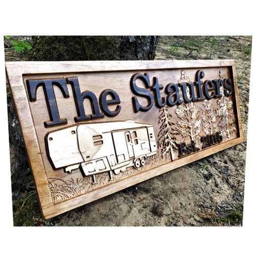 3D Woodworker Personalized Camping Sign | Fifth Wheel Decor | Custom Camper Carved Wood Campsite Sign | Wooden RV Decor |Last Name 5th Wheel Trailer | Camping Gift