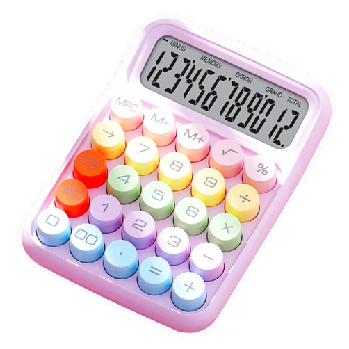 XUJIQI Mechanical Calculator, Pink Calculator 12 Digit Large LCD Display Big Round Button Calculator, Typewriter-Inspired Mechanical Key Calculator for Office,School,Business (Pink Purple)