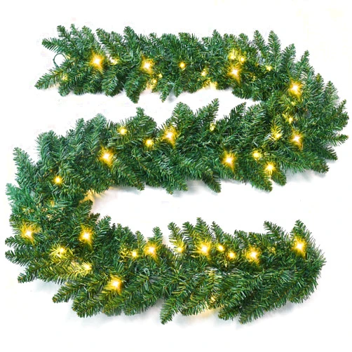 Rocinha 9 FT Pre-lit Christmas Garland for Decoration, Artificial Pine Greenery Garland, Holiday Greenery Garland Decor for Fireplace Mantle Stairs Wall Door, Indoor & Outdoor, Battery Operated