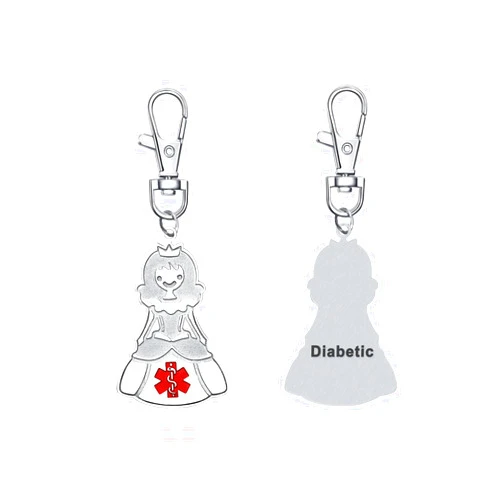COMTRUDE Stainless Steel Princess Medical Alert Keychain, Emergency Medical Id Key chain for Bags Cloth Dog Tags, unisex