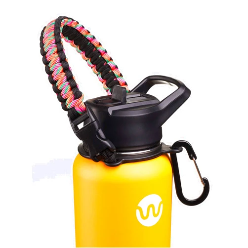WaterFit Paracord Handle - Paracord Carrier Survival Strap Cord with Safety Ring and Carabiner Compatible with Hydro Flask Wide Mouth Water Bottles 12oz - 64 oz
