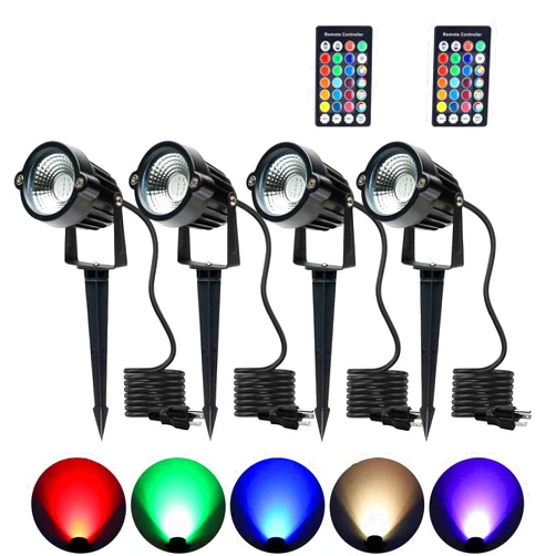 S SMIFUL Yard Spot Lights Outdoor, 5W AC 120V RGB Colored Spotlights Outdoor Lights with Remote, LED Landscape Lighting Waterproof Spot Lights for Yard Lawn Path Tree Garden Halloween (4 Packs)