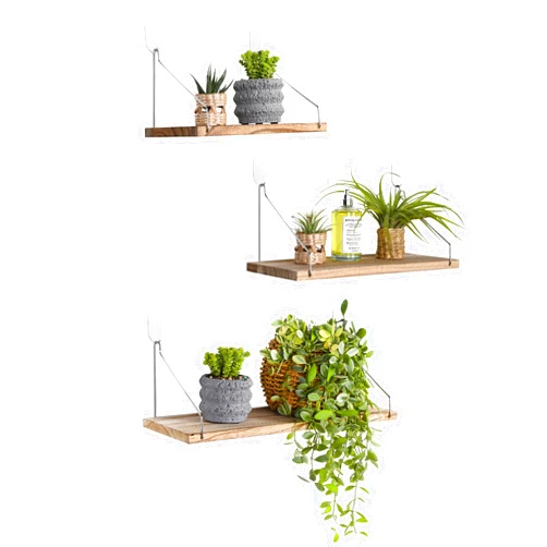 MITIME Floating Shelves Set of 3 Rustic Solid Wood Floating Shelf Wall Storage Shelves for Living Room, Bedroom, Bathroom, Kitchen Laundry, Office,no drill shelf (Light Color L+M+S)