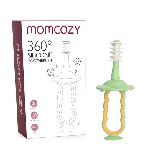 Momcozy Baby Toothbrush, Toddler Toothbrush 1-2, Infant Toothbrush, Baby Toothbrush 6 to 12 Months and up, Oral Cleaner, Baby Tongue Cleaner, Green