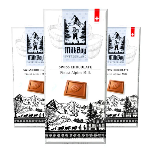 Milkboy Swiss Chocolates Milkboy Swiss Chocolate Bars - Premium Swiss Alpine Milk Chocolate - Smooth European Milk Chocolates Gift - Sustainably Farmed Cocoa - Gluten Free - 3.5 oz - 3 Pack