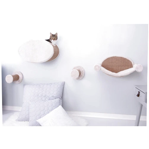 TRIXIE Wall Mounted Cat Lounge Set, Hammock and Condo with Two Steps, Cat Furniture, Scratching Post, Brown