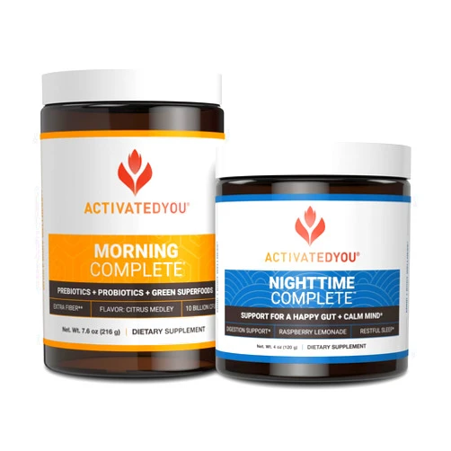 ACTIVATEDYOU Morning Complete Prebiotics, Probiotics, and Green Superfoods (Citrus Medley) & Nighttime Complete, Ashwaghanda (Raspberry Lemonade), 30 Servings