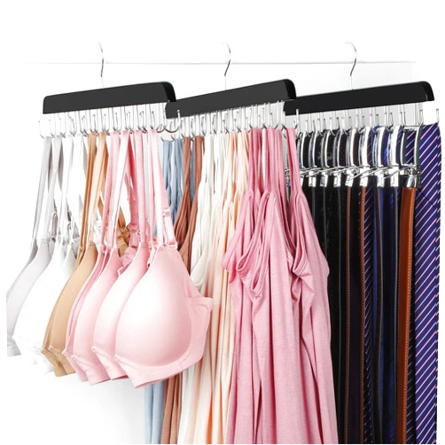 TOPIA HANGER Bra Hanger for Closet, 2 Pack Tank Top Hangers 40 Hooks Capacity Foldable Wood Space Saving Hangers Closet Organizer for Tank Top, Bra, Scarf, Belt, Tie etc - CT46B-2
