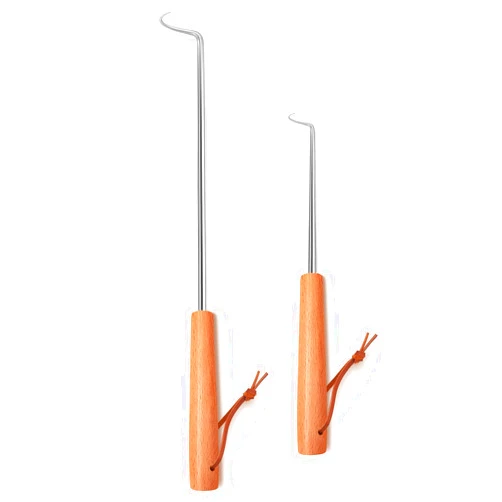 Joyfair Pigtail Food Flipper Set of 2, Joyfair Stainless Steel Meat Hook & Turner Grill Tools for Outdoor BBQ Grilling & Kitchen Frying, Right Handed, Great Replacement to Tongs (12” & 17”, Wooden Handles)