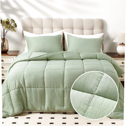 KASENTEX King Comforter Set - 3-Piece Farmhouse Bedding with Breathable Double Muslin Fabric, Ultra Soft and Fluffy Down Alternative,Lightweight Duvet Insert, Machine Washable, All-Season, Pea Green