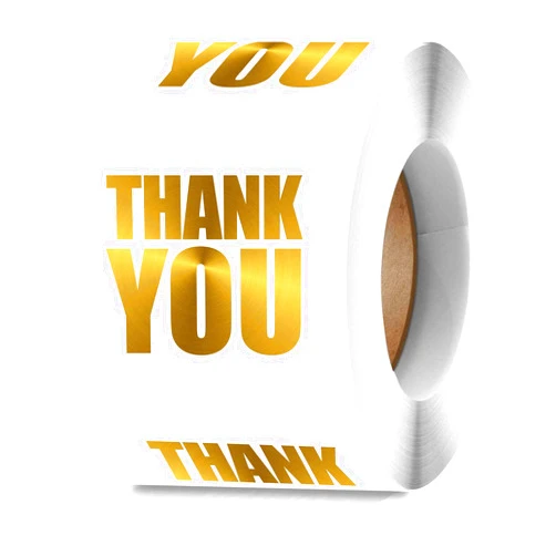 Priama Large White Thank You Stickers 2 inch - Gold Foil Personalized Sealing Circle Labels, Ideal for Gift Packaging & Small Business | 500 Labels Per Roll