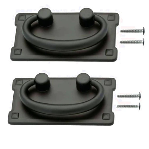 Pinnacle Woodcraft Mission Style Drawer Pulls with Backplate - Set of 2 | Black Metal Cabinet Door and Furniture Drawer Pulls | 3-Inch Center | Rustic and Flat Design Dresser | Farmhouse Furniture Replacement Handles