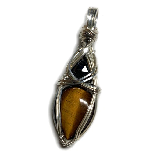 Rocks2Rings Tiger Eye and Black Onyx Necklace Pendant - protection, courage, healing crystal necklace jewelry Father's Day Gift TgEy (sterling-silver)