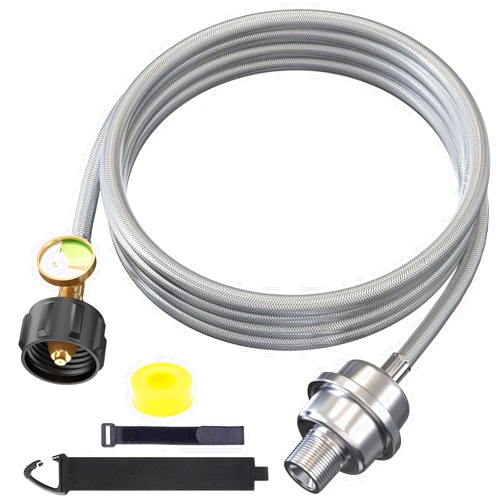 GardenNow Propane Heater Fuel Filter F273699 with 10FT Hose with Gauge Stainless Braided Propane Adapter for Mr Heater Buddy and Big Buddy, Universal F273699 Fuel Filter with Propane Adapter Hose CSA Certified
