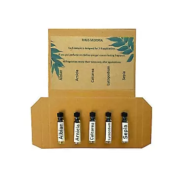 Rhus Midoria Perfume Women's set No. 2 Woody-fruity aromas| Non-Toxic Organic Natural Perfumes| Top 5 Women craft mini-perfumes fragrance. Made with Natural Organic Oils. (0,06 oz each)