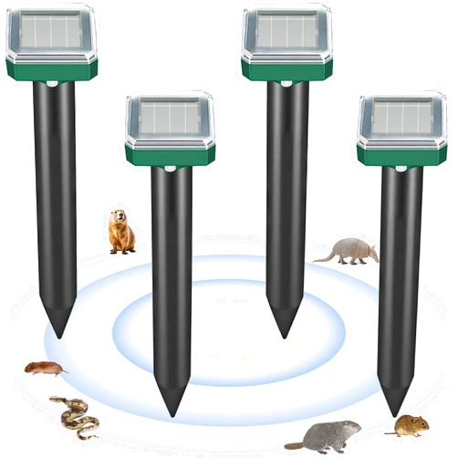 Majero Mole Repellent Solar Powered, Waterproof Solar Mole Repellent Ultrasonic Snake Repellent Deterrent Gopher Vole Snake Pest and Other Rodent Animals from Lawn Garden Yard Home(4 Pack)