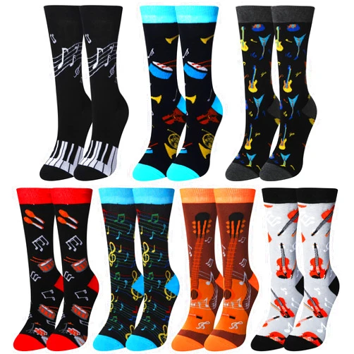 Coume 7 Pairs Funny Music Socks Novelty Violin Piano Guitar Socks Music Lovers Gifts for Men Women