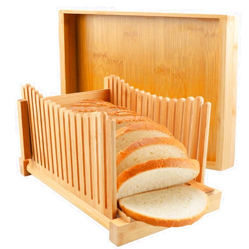 CEOJPA Bamboo Bread Slicer with 3 Adjustable Thickness, Foldable Compact Cutting Guide with Crumb Tray, Easy to Slice Homemade Bread, Bagels, Cakes