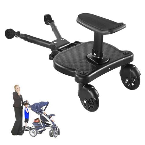 FodManTakin 2024 New-Universal Stroller Board with Detachable Seat, 2in1 Sit and Stand Stroller Glider Board for Most Strollers, Holds Children Up to 55 LBs Stroller Standing Board (Black)