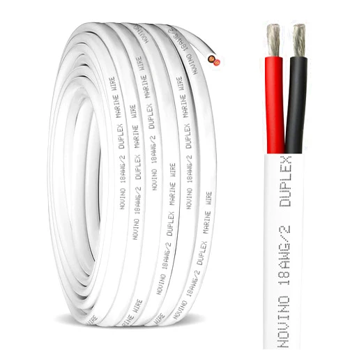 NOVINO 18 Gauge Marine Wire 18 AWG Duplex Marine Grade Wire,50ft Tinned Copper Oxygen-Free Insulated Red& Black Electrical Cable for Boat/Automotive/RV/Camper/Trailer Outdoor Use