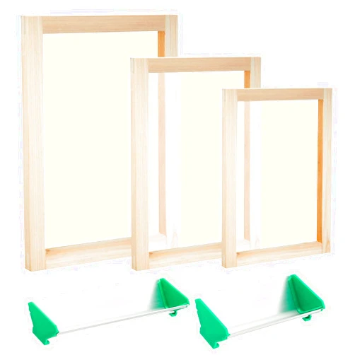 Briwooody 5 Pcs Screen Printing Kit Includes 3 Size Screen Printing Frame 2 Dual Edge Aluminum Emulsion Scoop Coater Wood Screen Printing Stencil Frames for Beginners Silk Screen Printing Coating Tool