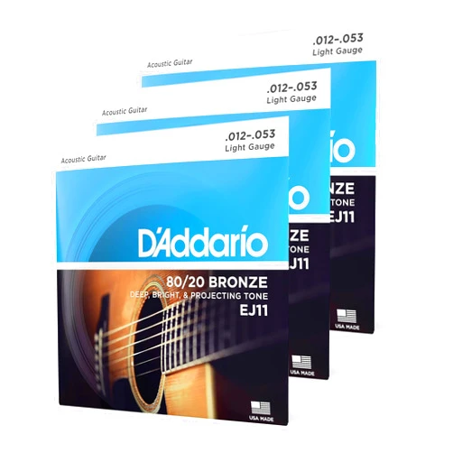 D'Addario 80/20 Bronze-for 6 Deep, Bright, Projecting Tone-EJ11-3D-Light, 12-53-3-Pack Acoustic Guitar Strings (EJ11-3D)