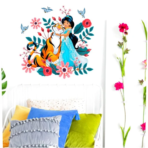 SAYBZ Girls Fairy Room Decor Cartoon Princess Jasmine Wall Mural Decals Removable Vinyl Princess Wall Stickers for Girls Bedroom Baby Nursery Wall Art Decor