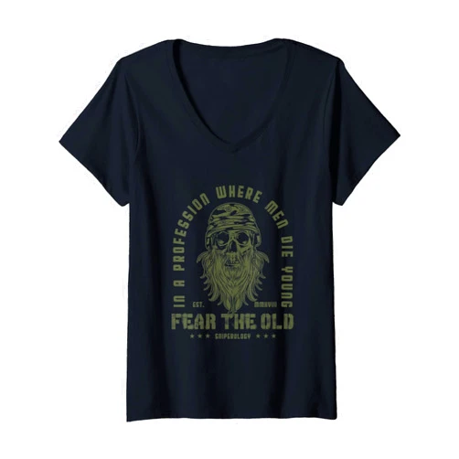 Böser Alter Mann I Totenkopf Veteran Motiv Womens Fear Den Old Man I Army I Skull I Soldier I Men V-Neck T-Shirt