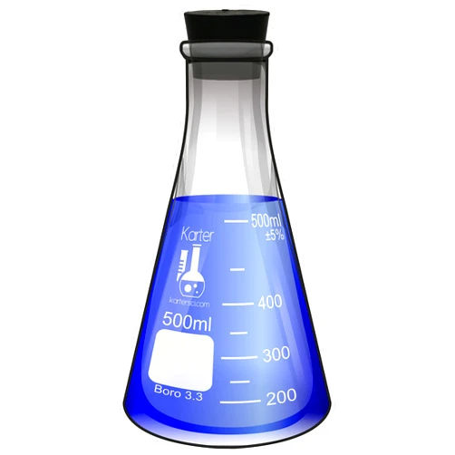 Karter Scientific 500ml Narrow Mouth Erlenmeyer Flask with Rubber Stopper, 3.3 Borosilicate Glass, Karter Scientific (Single)