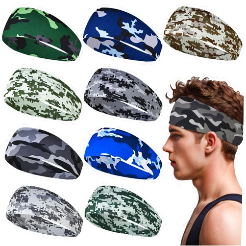Gvhntk Sports Headband for Men 9 Pack Sweat Headband for Men Running Headband Workout Headband Wide Sweatband Mens Stretchy Headband for Running Cycling Football Basketball Yoga