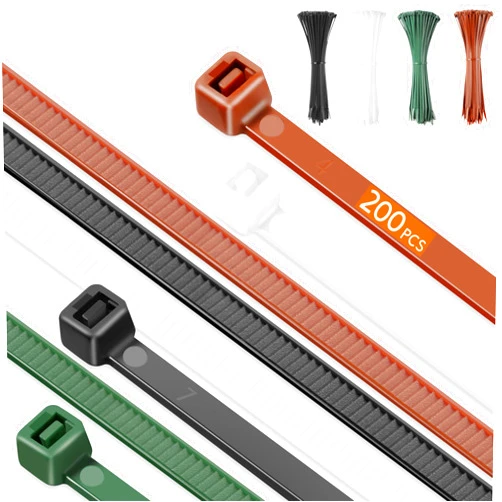 Idemeet 8 Inch Cable Zip Ties, 200pcs, PA66 Heavy Duty with 42 Lbs Tensile Strength, Multicolor Self-locking Nylon Cable Ties for Home Office Gardening Fence Farming, Black&White&Green&Brown